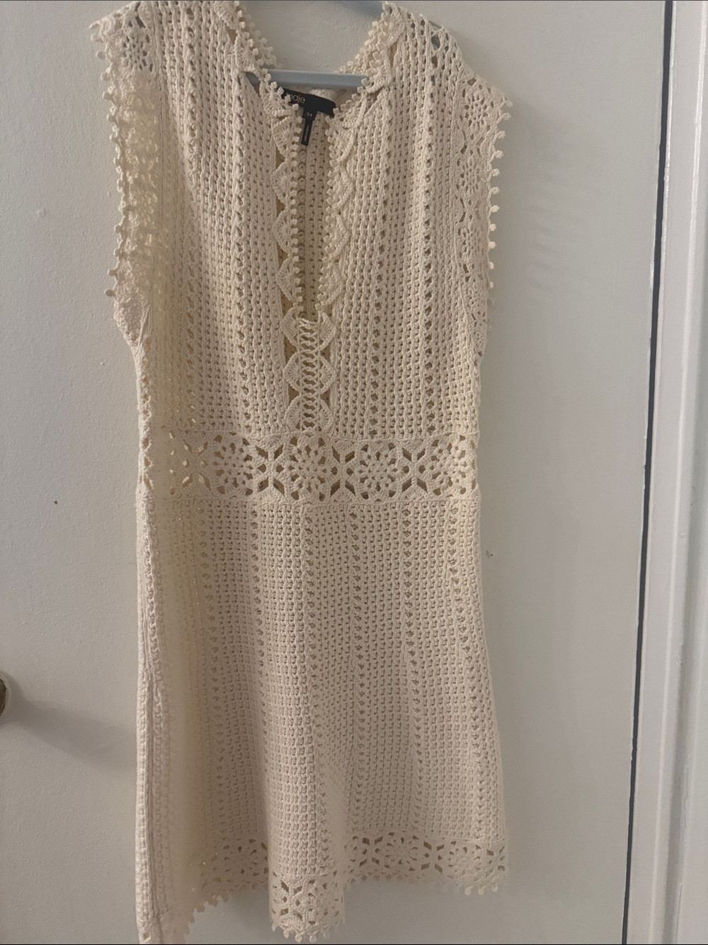 Maje Cream Crochet Lace A-Line Dress